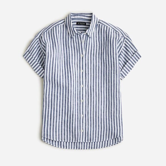 J. Crew Tops - J.Crew Capitaine Linen Shirt Blue Stripe Baird McNutt Irish L